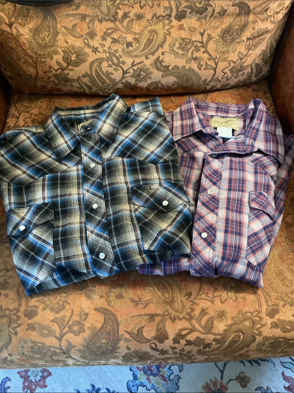 Lot of 2-Wrangler Men's Cowboy Western Rodeo Plaid Pearl Snap Western Shirt XL